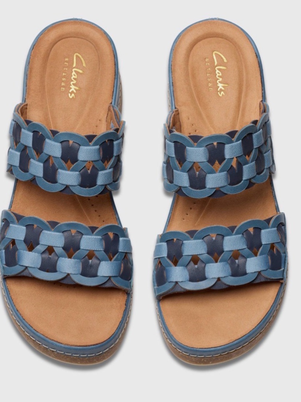 Clarks kassanda Mule Women's Blue combination Woven Slide Sandals, 9.5 wide